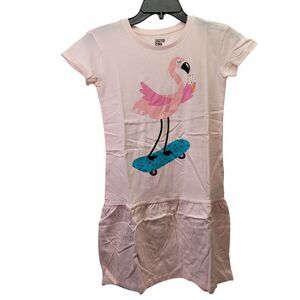 Spotted Zebra Girl's Flamingo Skateboard Graphic Short Sleeves Dress Pink Medium